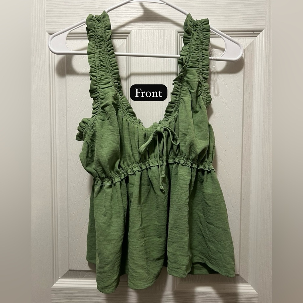 Velvet Green Ruched Sleeveless Blouse